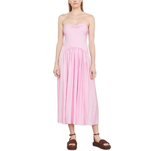 VINCE RUCHED HALTER NECK Summer lilac DRESS Size XS NWOT - Picture 1 of 8